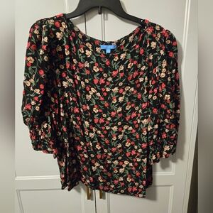 Draper James Black and Red Floral Blouse Size 2X